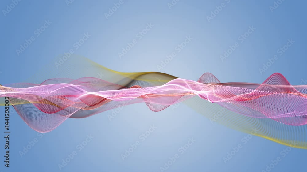 Poster fantastic video animation with particle wave object in slow motion and space for text, 4096x2304 loo