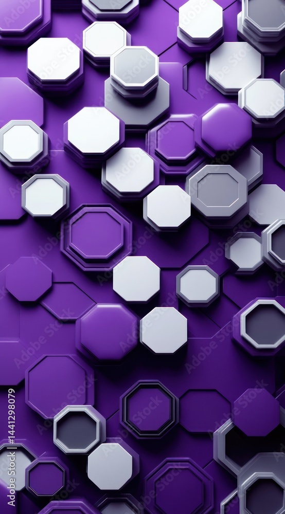 Aufkleber abstract 3d geometric background with purple and white octagons, futuristic design and patterns for 