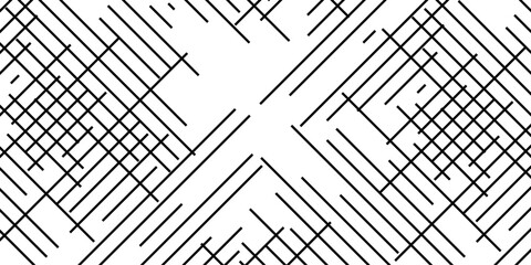 Abstract geometric pattern featuring black random diagonal lines on a white background. The design is monochrome with a minimalistic outline style, creating a trendy, modern, and dynamic texture. 