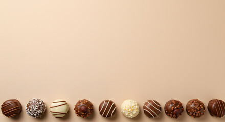Minimalist Top Down Single Row Pralines Bottom Edge Copy Space
