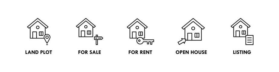 Real Estate banner web icon illustration concept with icon of land plot, for sale, for rent, open house, and listing