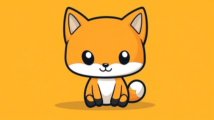 Cute cartoon fox sitting on yellow background.  Possible use Children's book illustration