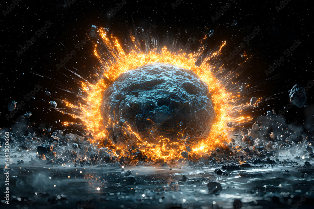 Poster a celestial event a planet explodes into flames and debris across space. this is perfect for sci-fi 