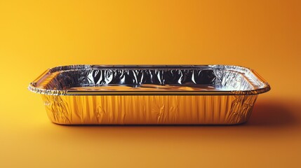 Realistic Aluminium Foil Tray for Industrial Food Packaging with Vibrant Yellow Background