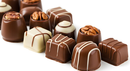 Obraz premium Diagonal Belgian Pralines Bottom Left White Isolated