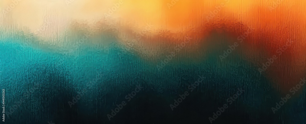 Poster abstract blurred gradient background with warm orange and yellow tones blending into cool teal and d