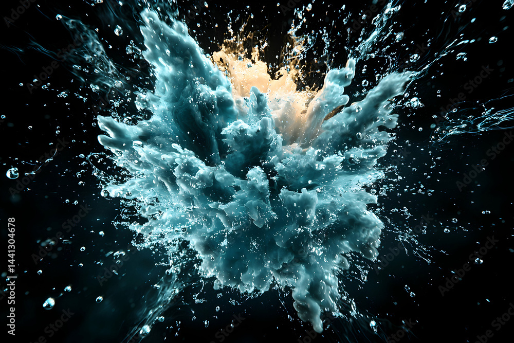 Poster an abstract art piece features a water explosion. this image could be used as a wallpaper or as part
