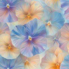Fototapeta premium soft pastel flowers with delicate petals blending shades of blue, purple, peach, and cream creating a gentle and dreamy floral pattern