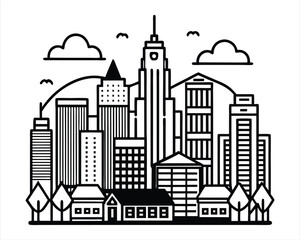 Obraz premium Denver Skyline Vector Illustration – Black and White City Silhouette