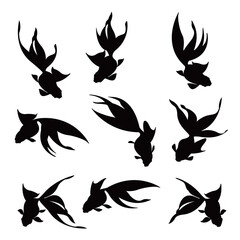 Illustration of a gracefully swimming Japanese goldfish,