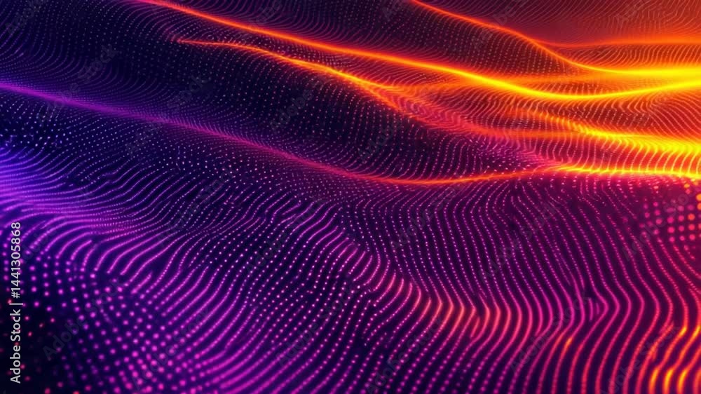 Poster abstract glowing digital landscape with neon colors and dynamic wave motion background