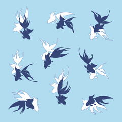 Illustration of a gracefully swimming Japanese goldfish,