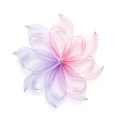 A delicate flower with translucent petals in shades of pink and purple on a white background close up