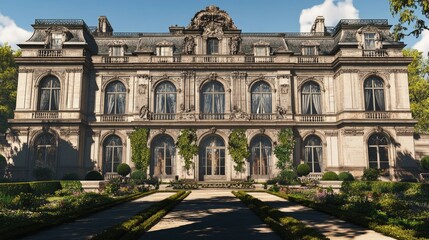 Obraz premium Magnificent French Chateau: A Sunlit Architectural Masterpiece