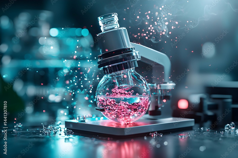 Aufkleber a stylized image of a microscope with a glowing bulb. a great visual for science related topics such