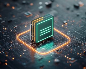 Digital document icon on circuit board