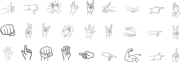 Fototapeta premium Hand Gesture Line Icons Set – Minimalist Symbolic Hands for UX, UI, Sign Language, Interaction & Communication | Adobe Illustrator Artwork