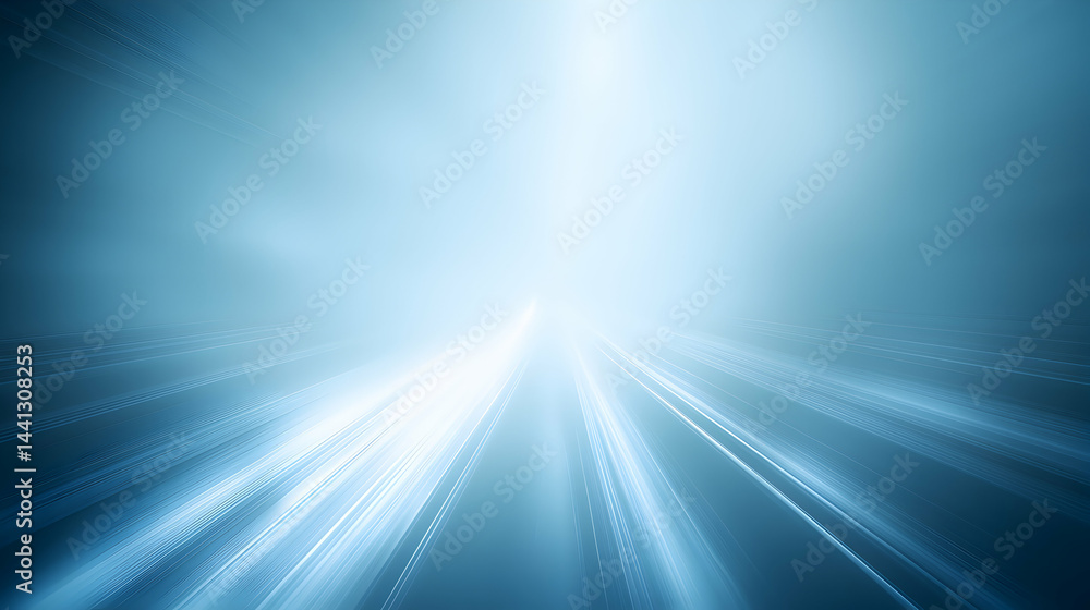 Poster abstract blue light streaks converging towards a bright light source, creating a dynamic and energet