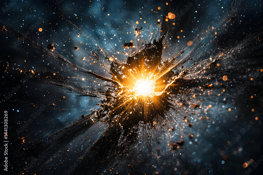 Poster abstract explosion artwork with glowing light. use for creative projects scientific visualizations o