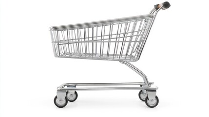Realistic Photographic Image of a Silver Aluminium Shopping Trolley Isolated on White Background
