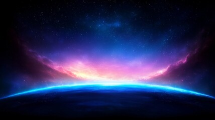 Celestial Landscape Nebula Over Horizon