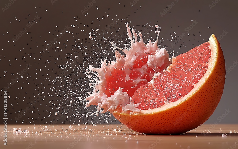 Poster grapefruit slice explodes with juice