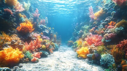 Vibrant Underwater Coral Reef Ecosystem High Resolution Image With Sandy Bottom