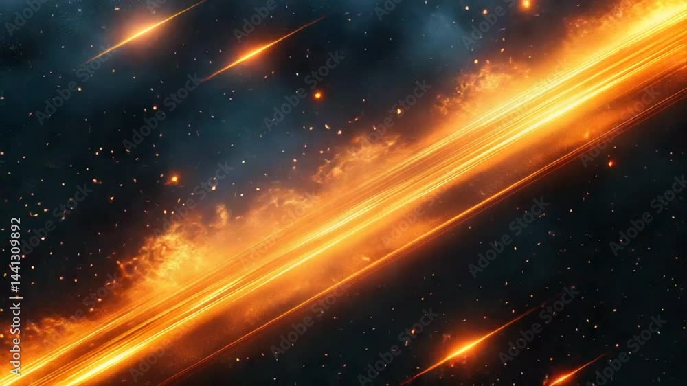 Poster fiery streak in starry night: dynamic energy trail animation background loop