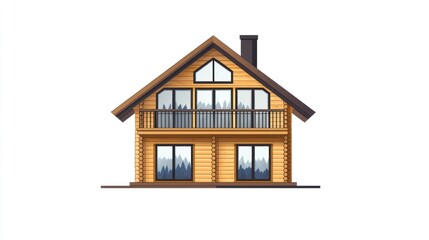Wooden chalet, mountain view, balcony, home design, real estate