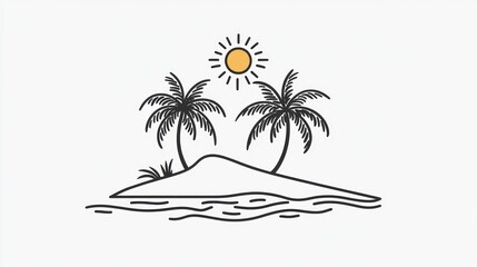Simple line art tropical island scene (3)