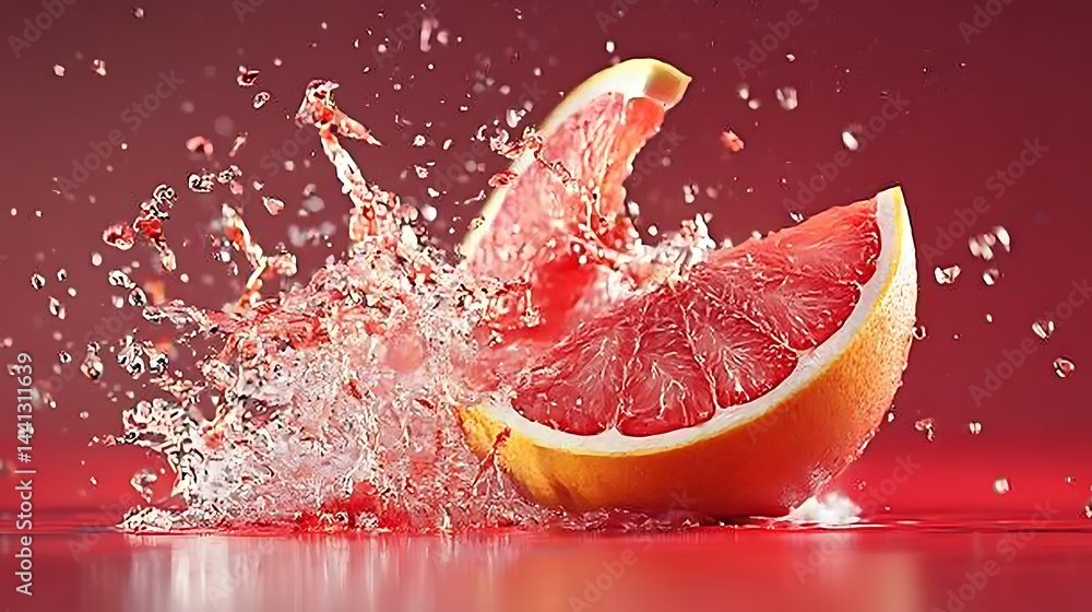 Poster Grapefruit slices exploding in water