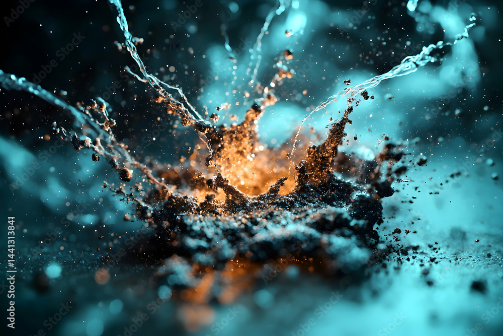 Aufkleber an abstract digital artwork of a water splash with particles. ideal for backgrounds or modern art pr