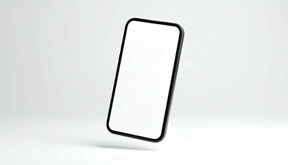 Smartphone Mockup Modern Black Mobile Phone with Blank Screen Isolated on White Background