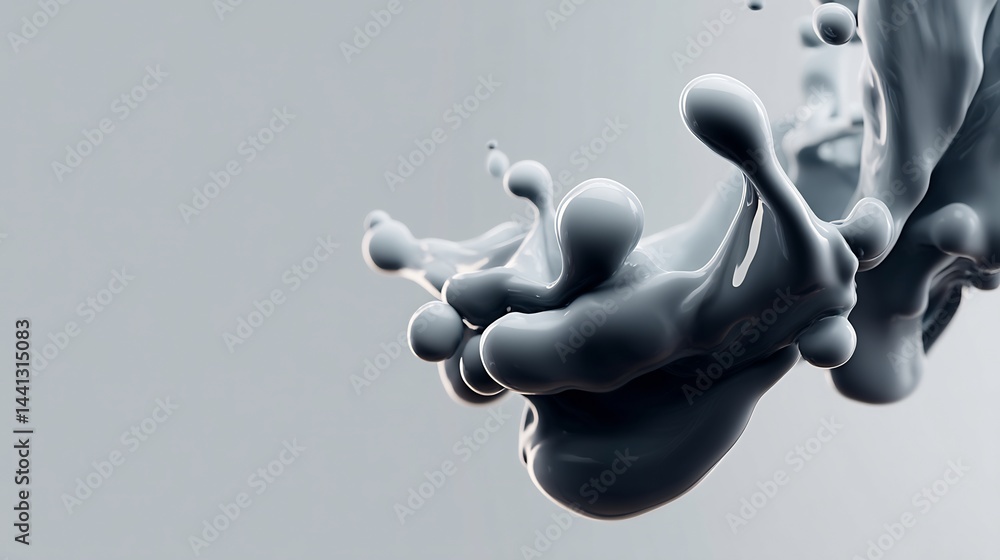Poster monochromatic liquid splash with dynamic motion and smooth, glossy texture
