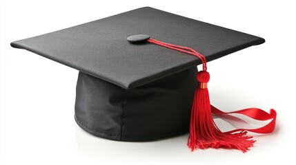 High-Quality Realistic Graduation Cap with Red Tassel for Photography in Studio Space