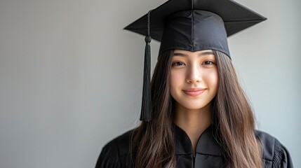 Realistic Graduate Portrait in Cap and Gown with Natural Expression on Neutral Background