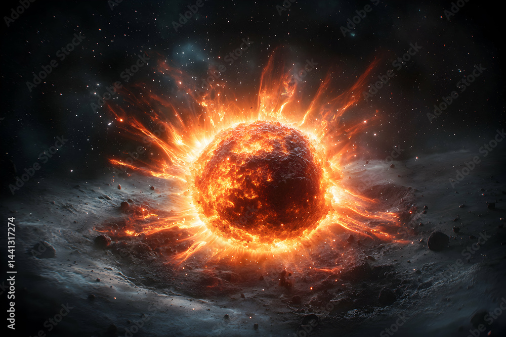 Poster a fiery celestial event explodes with intense light and energy. perfect for science fiction book cov