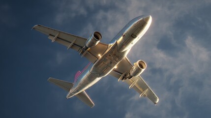 Logistic operations of a commercial airplane sky aerial view cloudy atmosphere