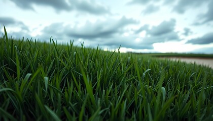 Fototapeta premium Under a Cloudy Sky: The Lush Green of a Young Wheat Field