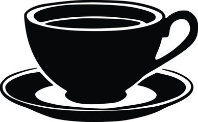 Black and white bold vector of a teacup, isolated on white background.