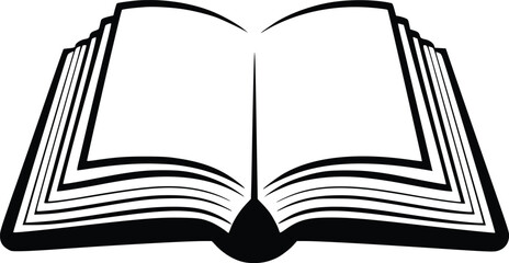 Black and white bold vector of a open book, isolated on white background.