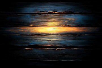 Obraz premium Dark wooden planks, sunlit horizon, abstract sunset scene.