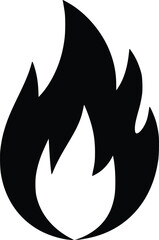 Black and white bold vector of a burning fire flame, isolated on white background.
