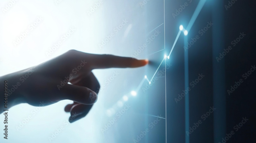 Poster a hand interacting with a digital graph, symbolizing growth and progress in technology.