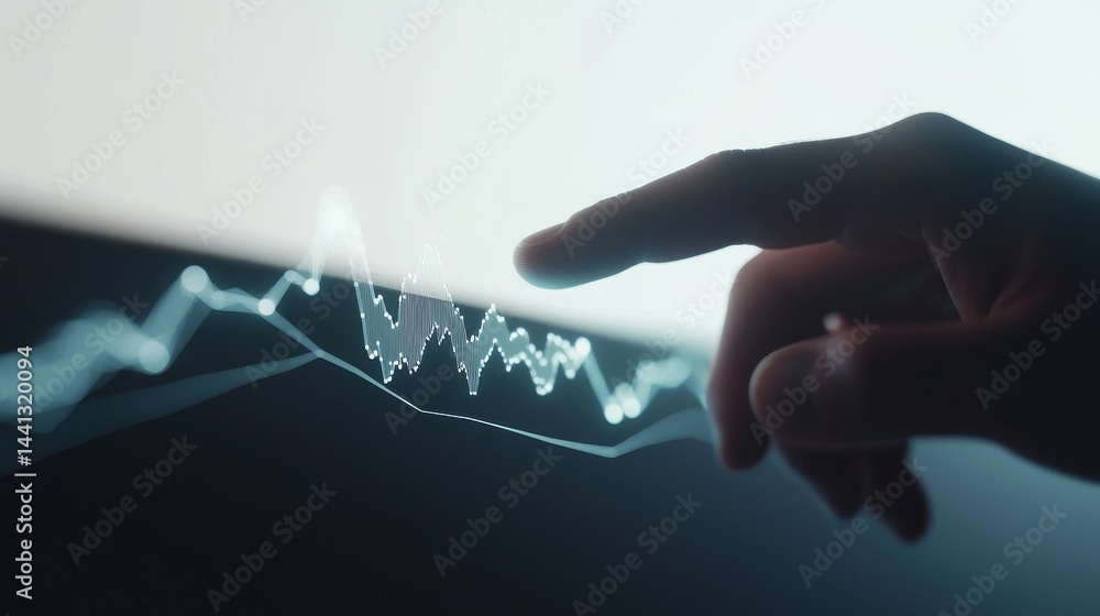 Aufkleber a hand interacting with digital data graphs on a screen.