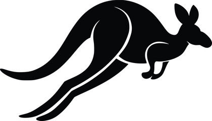 Black and white bold vector of a kangaroo jumping, isolated on white background.