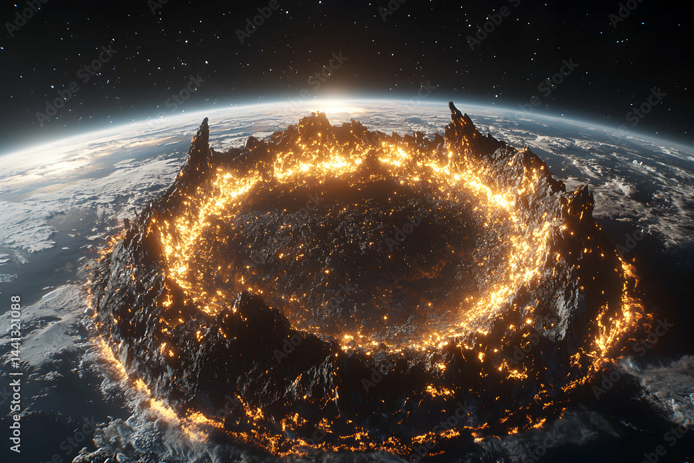 Poster depicts a planet in the midst of a cataclysmic event. suggests use in space exploration or disaster 