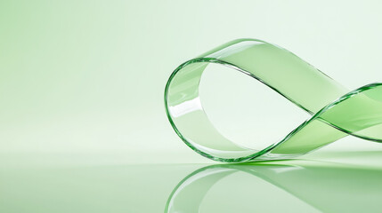 Minimalist glass ribbon on light green background, creating serene and elegant atmosphere