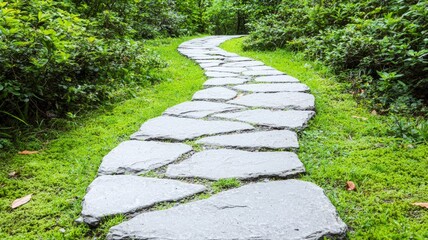 A Winding Stone Path Through A Lush Green Garden