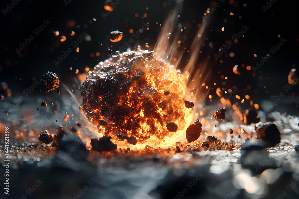 Poster a dramatic image showcasing an asteroid explosion in space. use this image for sci-fi themed book co
